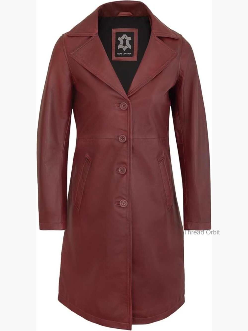 100% Real Lambskin Long Leather Coat - Button Front Car Coat